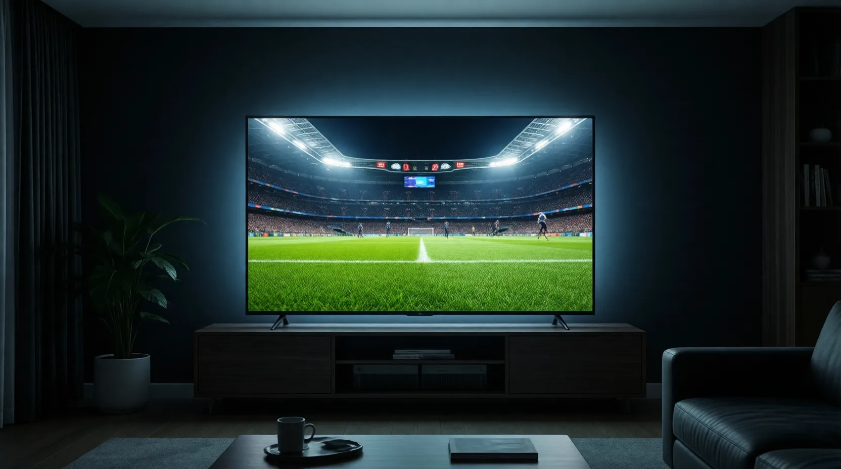 IPTV electronic programme guide showing US sports, UK television, international channels and VOD content on a Smart TV interface