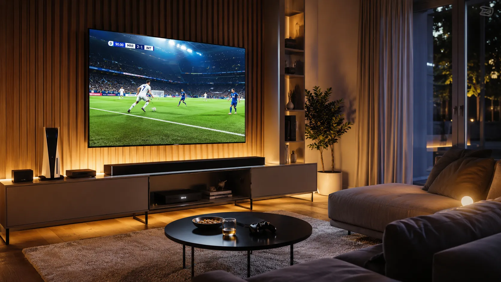 IPTV streaming dashboard showing live channels and on-demand content on a modern smart TV interface